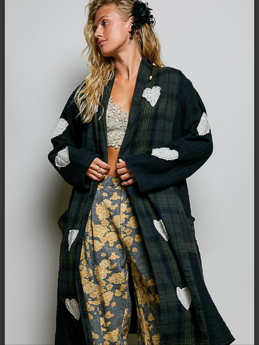 #1908 POL Heart & Soul Plaid Patchwork Duster – Midnight Forest - Picture 2 of 8